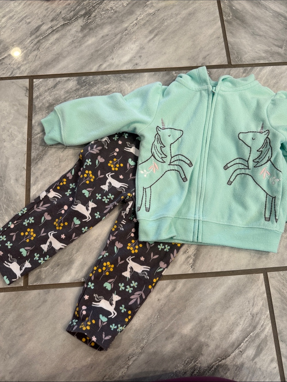 Mint Unicorn Hoodie & Floral Unicorn Leggings Set